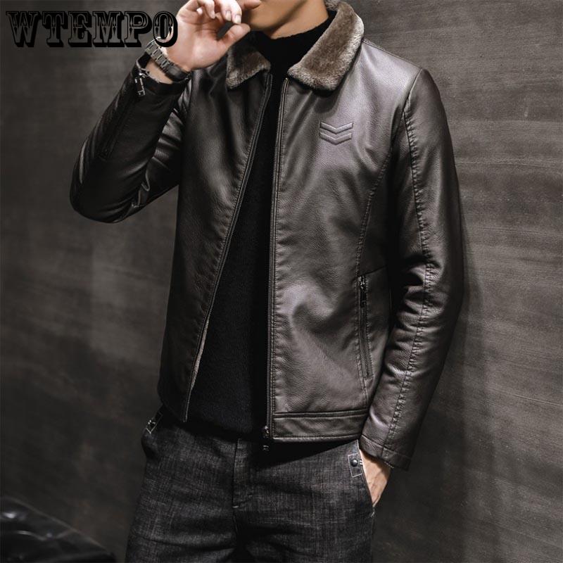 Autumn and Winter Men's Thick Leather Jacket Fashion Windproof Warm Jacket Men's Motorcycle Jacket Bomber Jacket Lapel Top