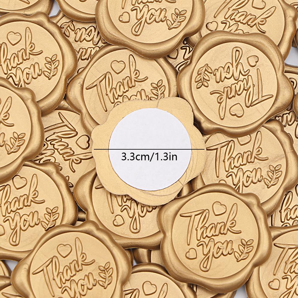 50PCS Wax Seal Stickers - Thank You Words Wedding Invitation Envelope Seal Stickers, Self- Adhesive Antique Gold Stickers