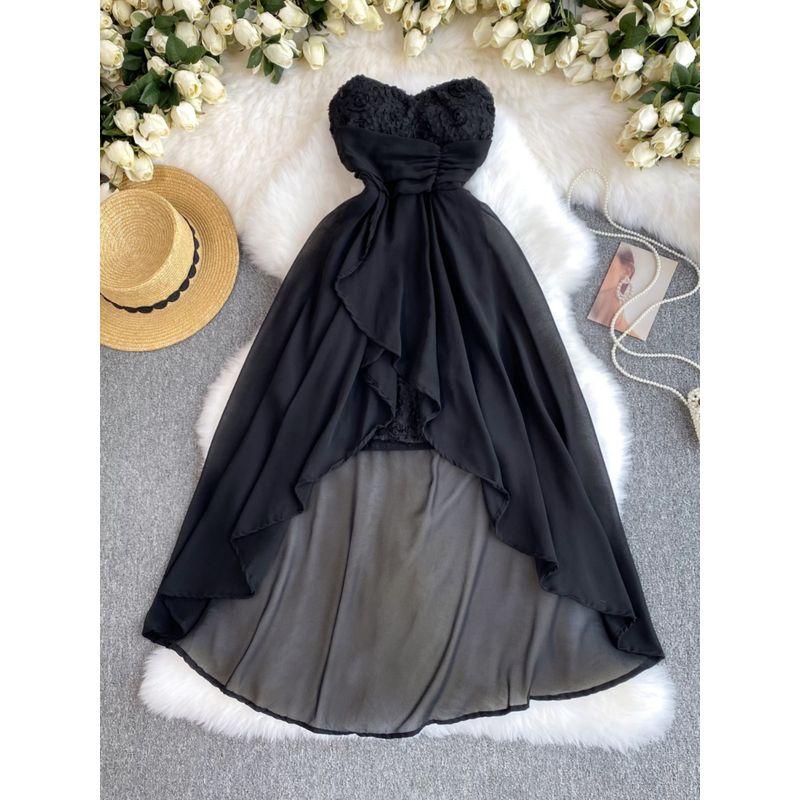French Socialite Exquisite Refined Grace Small Dress Fancy Party Gathering Small Dress Mesh Stitching Tube Top Dress