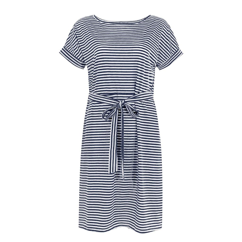 Dámská móda pro volný čas Sexy tunika s kulatým výstřihem a krátkým rukávem s pruhovanými šaty