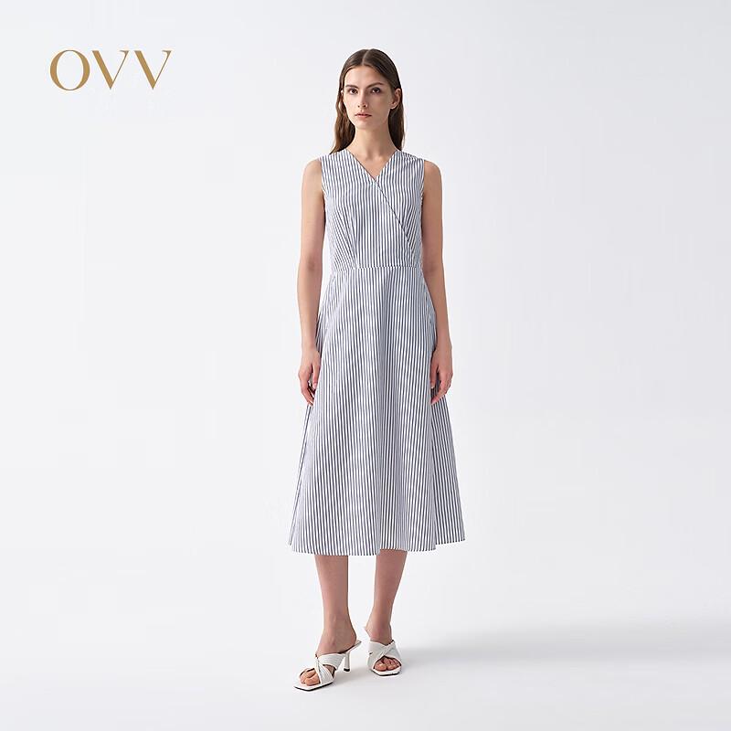 OVV Women s Classic Striped V-Neck A-Line Dress L