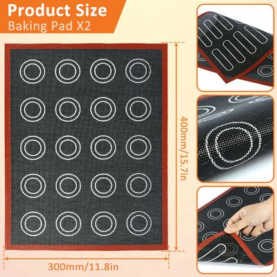 2Pcs Silicone Baking Mat Grill Mat Baking Tray Reusable Kneading Mat Liner for Bake Pans Pastry Cookie Bread Baking Kitchen Tool