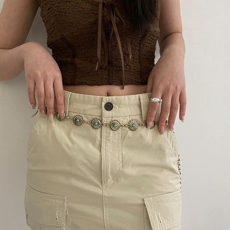 Damen Legierung geschnitzte Türkis Schnalle Taillenkette für Bankett Damen Kleid Gürtel