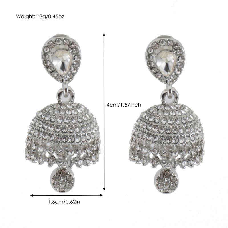 Bohemian Style, Middle Eastern Ethnic Style, Full of Diamonds, Indian Square Earrings, Diamond-set Bell Earrings, European and American