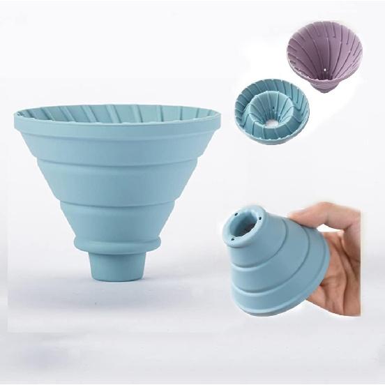 Pour Over Coffee Dripper,V60 and Cake Cup Filter Paper Silicone Coffee Funnel Filter,Reusable Dripper Coffee Filter with Wood Base Coffee Dripper