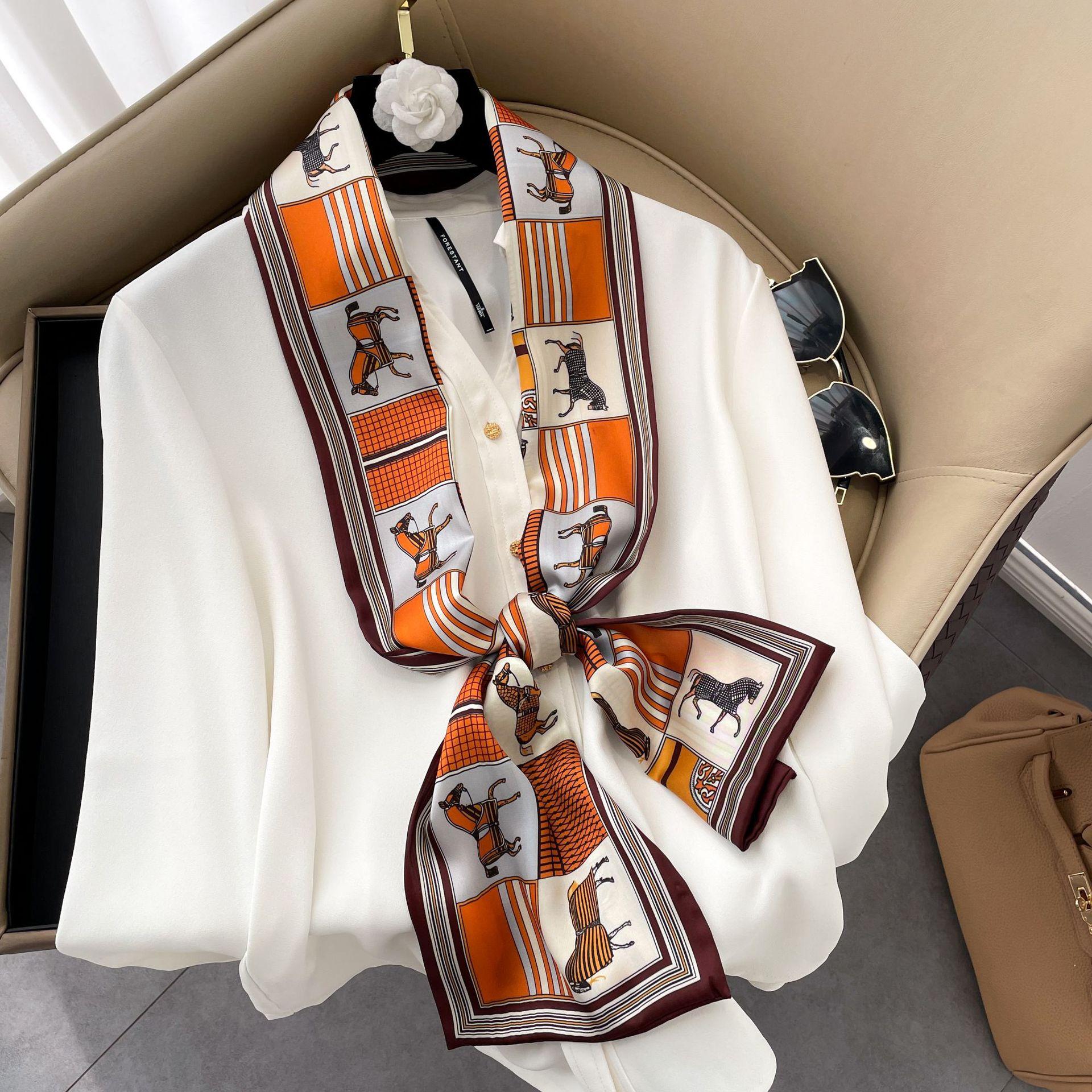 

Высококачественные роскошные шелковые шарфы, повязка на голову, шарфы, шейный шарф для женщин, шелковый шарф с цепочкой, женская декоративная шаль 150-17cm