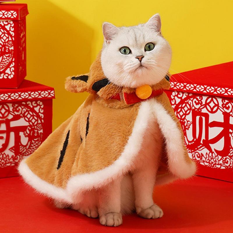Cat Cloak Costume Warm Cat Cloak Cat Cold Weather Clothes Warms Hooded Coat Pet Winter Clothes Pet Tiger Costume For Home Winter