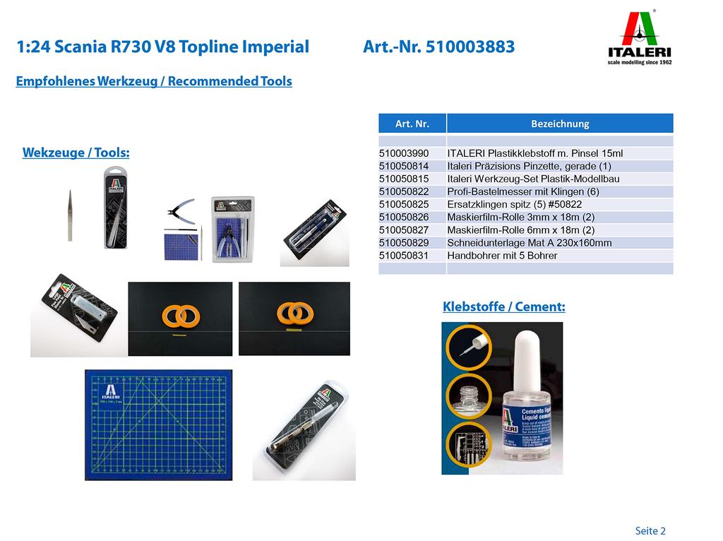 Italeri Scale Scania V8 Topline Tractor Head Plastic Model Kit IT3883 1/24 "Imperial"