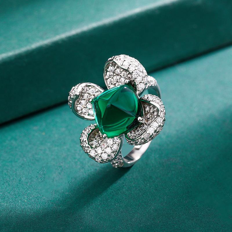 Huayei Jewelry Ruby Necklace Emerald Crystal Zircon Necklace Ring Princess Temperament Jewelry Set