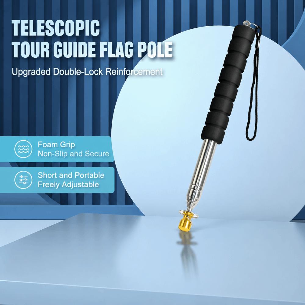200/250/300cm Telescopic Flagpole Anti-slip EVA Handle Stainless Steel Tour Guide Flag Stick Handheld Waving Flagpole