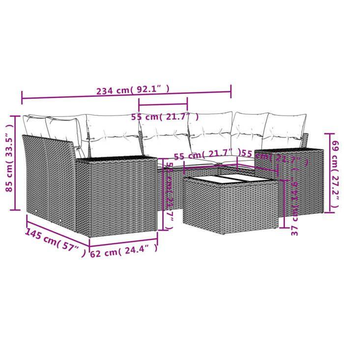 VidaXL Salon de Jardin avec Coussins 7 pcs, Canapés de Terrasse, Ensemble de Meubles de Patio, Mobilier d'Extérieur, Gris 3222319