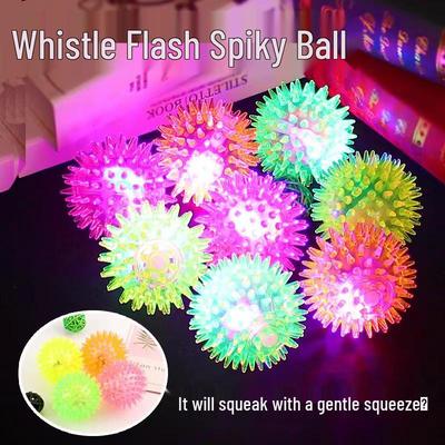 Flashing Bouncy Massage Ball with Rope and Whistle - Luminous Spiky Ball, Two-Color Night Market Toy