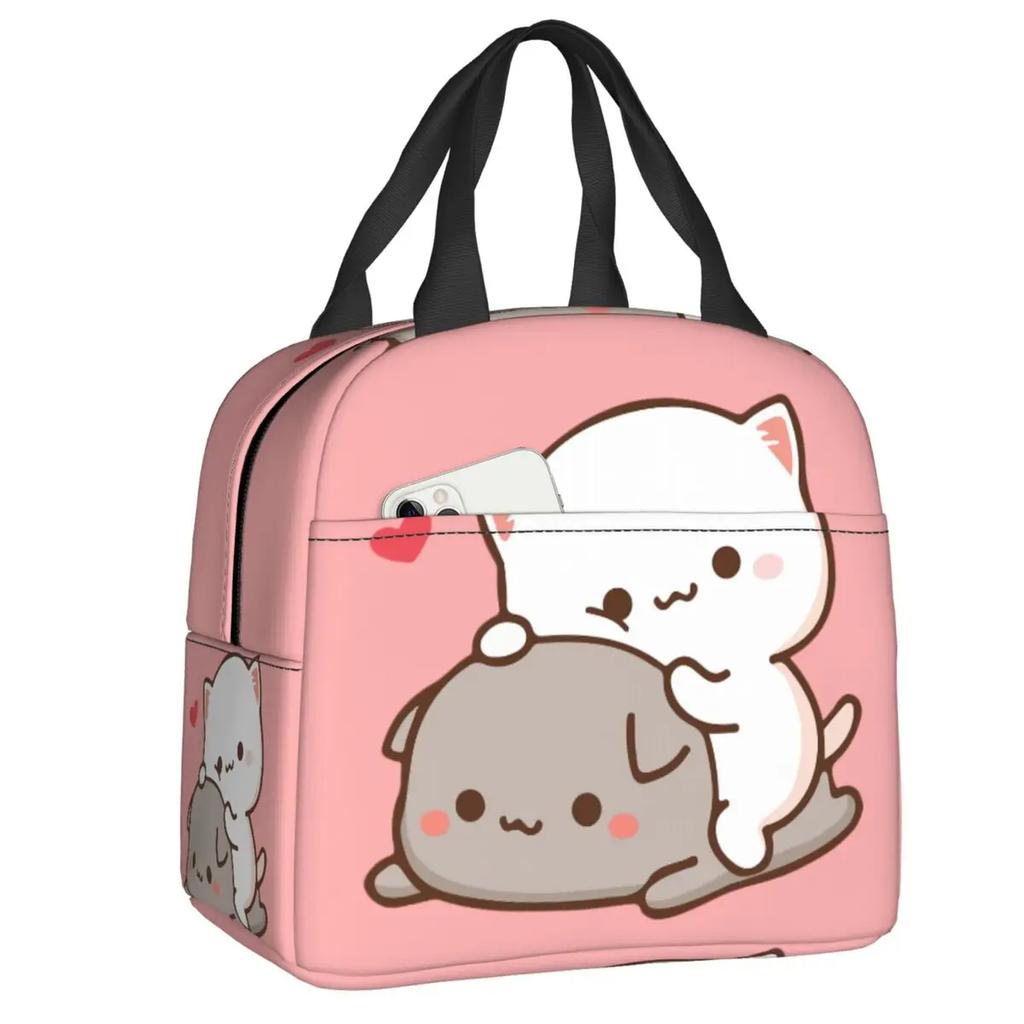 Cartoon Mochi Katze Peach Und Goma Brotdose Frauen Wiederverwendbar Auslaufsicher Kühlbox Thermisch Essen Isoliert Lunchtasche Kinder Schule Kinder