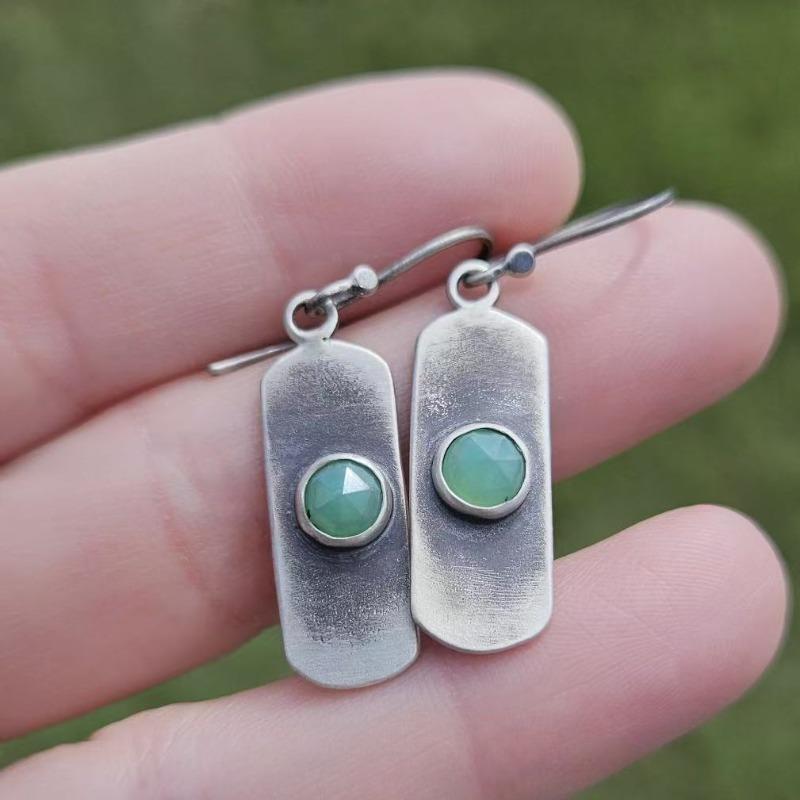 Jianjie Women's Retro Round Zircon Square Pendant Earrings Classic Ethnic Style Dainty New Ear Jewelry Trend