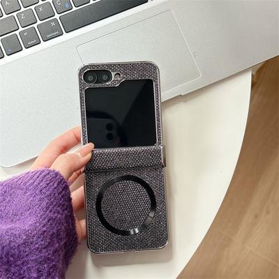 Funda Magnética de Cuero con Polvo Suelto para Samsung Z Flip 6 5 4 3 Galaxy Flip6 Flip5 Flip4 Flip3 5G Cubierta Protectora de Bisagra