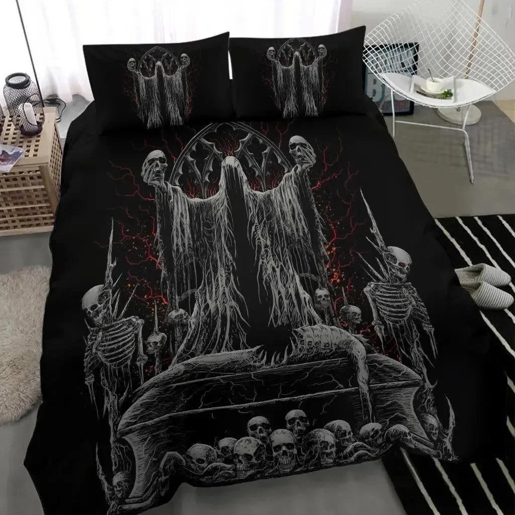 Skull Chevalier Duvet Cover Set King Size Horror Skeleton Bedding Set Day Of The Death Comforter Cover For Boys Men Gifts
