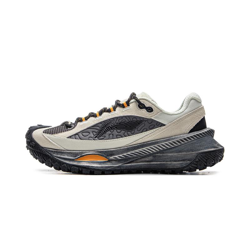 Li Ning Cushioning, Wear Resistant Low top Casual Shoes Unisex Cream White, Asphalt Gray AZGV175-3