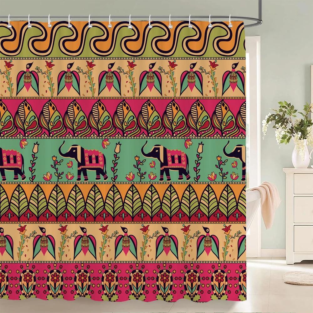 Waterproof Shower Curtain for Bathroom Bohemian Pattern Printing Bathtub Curtains Fabric Polyester Bath Curtain with Hooks