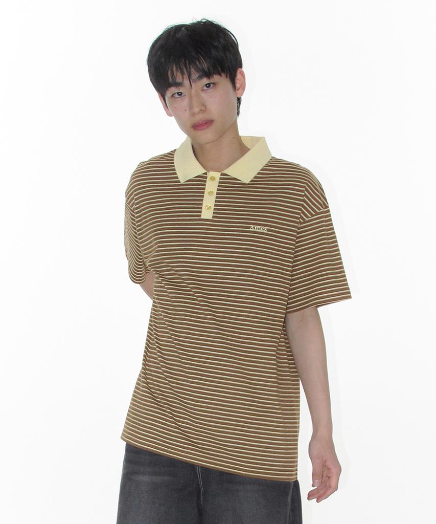 AMES-WORLDWIDE Basic Stripe Collar Tee Brown