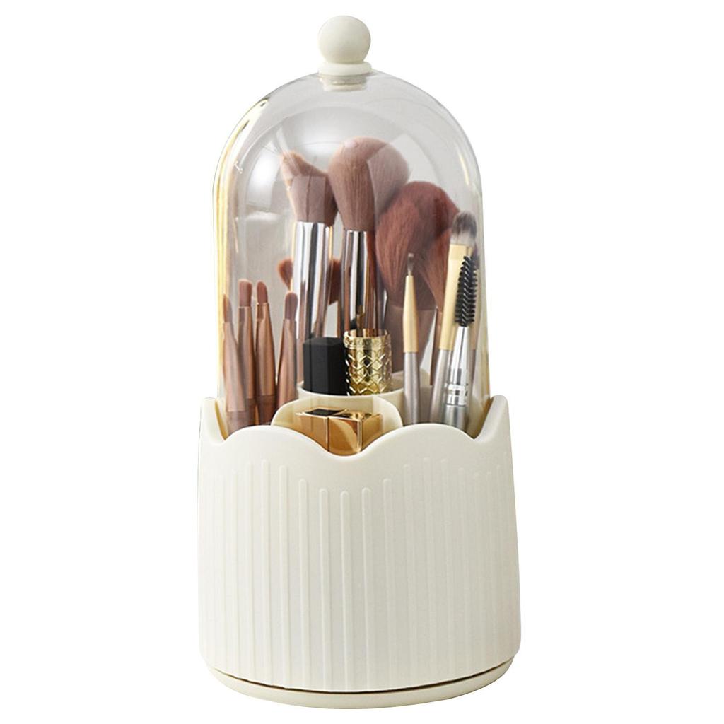 Makeup Brush Holder with Lid Dustproof Rotating Makeup Brush Holder Organizer Clear Makeup Brush Holder Cosmetic Brushes Organizer Holder for Vanity