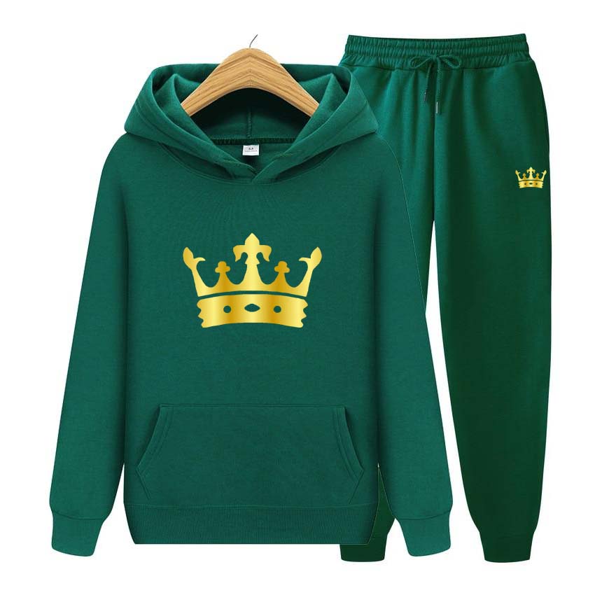 Men Tracksuits Set Spring Autumn Crown Print Sweatshirt Long Sleeve Hooded Pullover Sweatshirt Top Jacket Coat