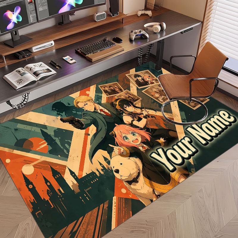 Custom Name Crystal Velvet Rug,Spy × Family Comfortable Anti Slip Floor Mat For Room Decoration