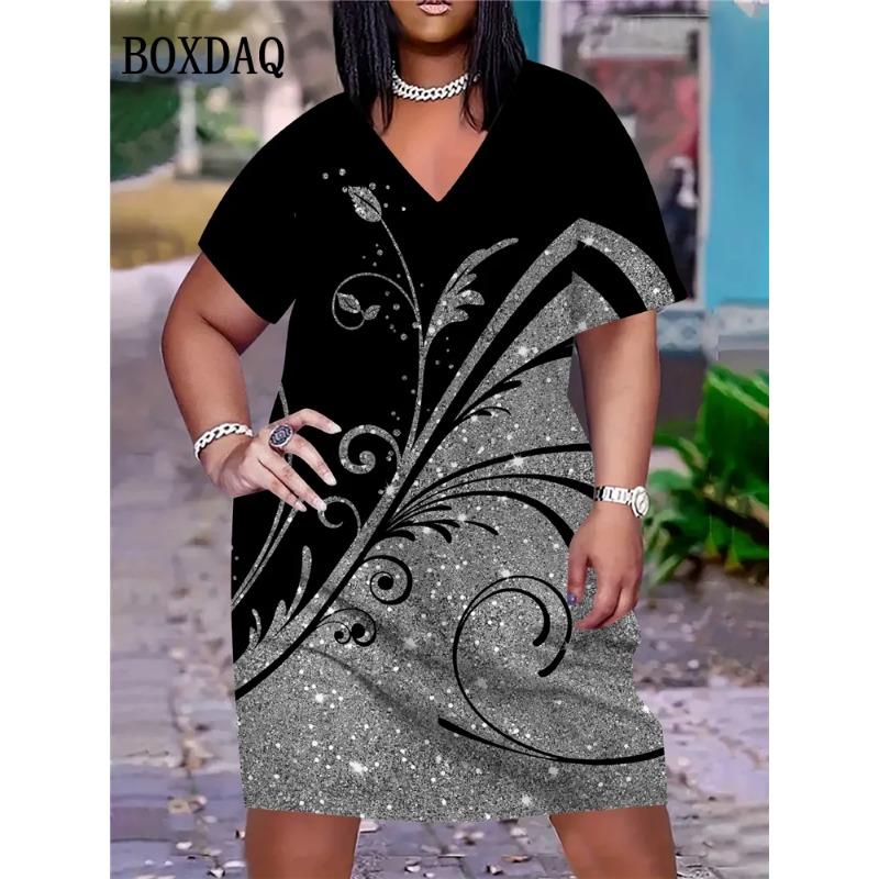 

Сукні з градієнтом Літні Елегантні Жіночий одяг Модний принт Короткі рукави Вільна сукня Великі розміри Повсякденна V-подібний виріз Вечірня сукня 6XL