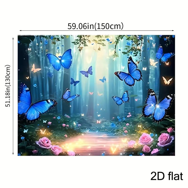 2D Flat Print Mystical Blue Butterfly Tapestry for Bedroom & Living Room Wall Art