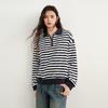 Women's Striped Long Sleeve Polo Knit Sweater