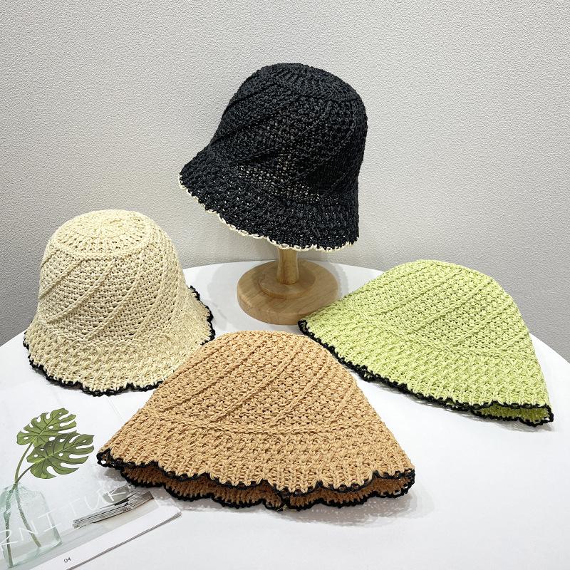 Straw Hat Women's Summer Sun Shading and Sun Protection Beach Sun Hat Hollowed Out Breathable Woven Fisherman Hat