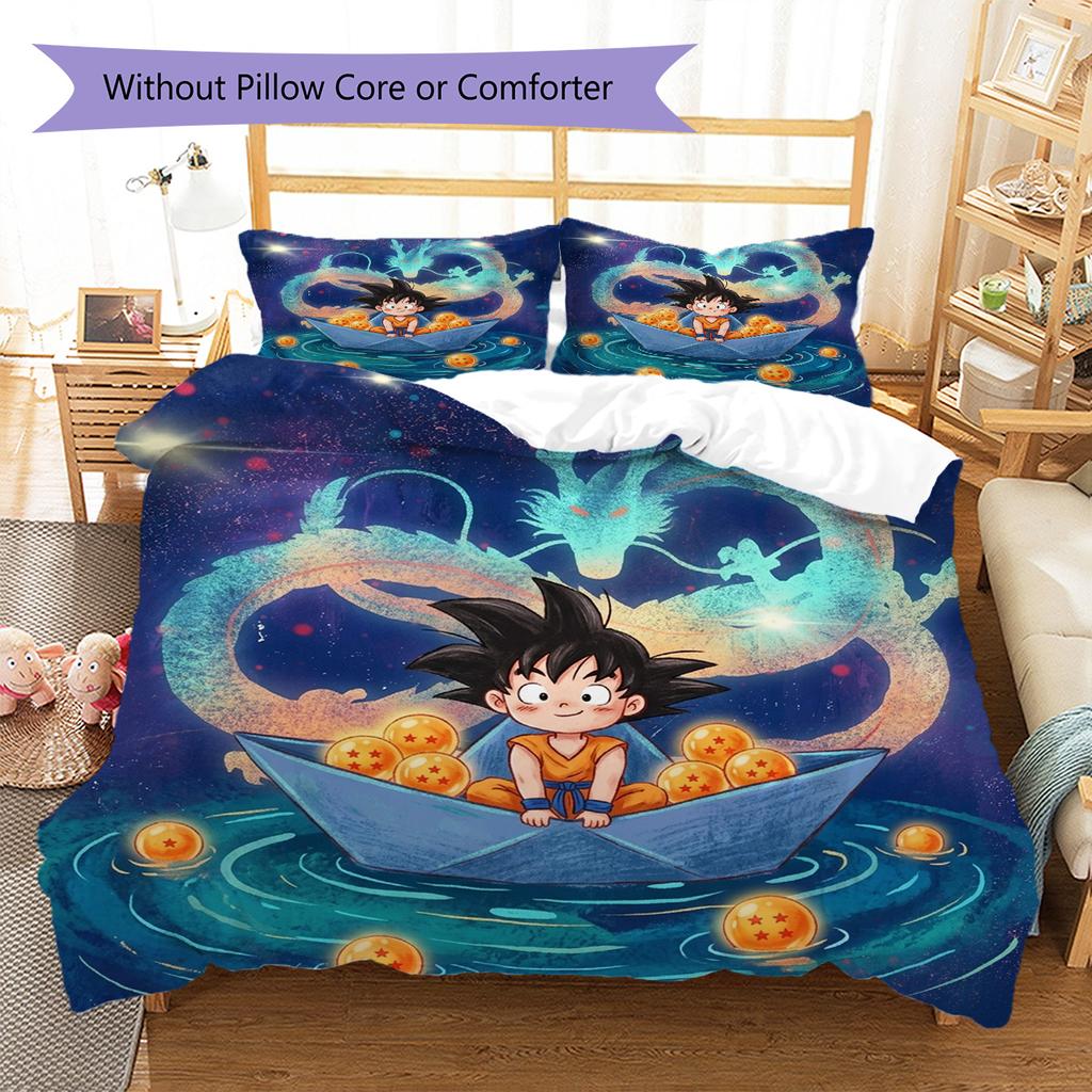 Dragon Ball Goku Pattern Bedding Quilt Set Quilt Cover Pillowcase Home Decoration Birthday Gift (1 * Duvet Cover + 2 * Pillowcase, Without Core)