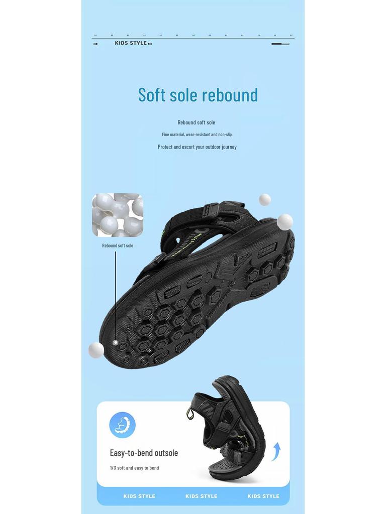 Korean Style Boys' Sandals 2025: Soft Sole, Fashion Sports, Beach Shoes for Kids