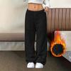 Women's Fashionable Loose-Fit Trousers Sporty Fleece-Lined Solid-Colour Long Trousers