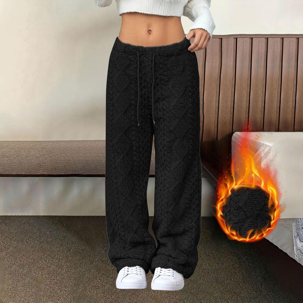 Women's Fashionable Loose-Fit Trousers Sporty Fleece-Lined Solid-Colour Long Trousers