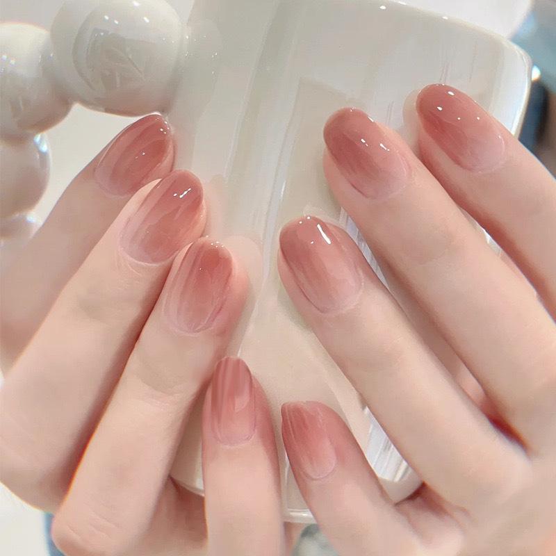 Simple French Gradient Detachable Press-On Nails: Short, Whitening False Nail Tips.