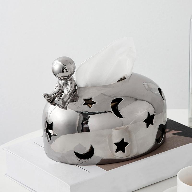Elegant Silver Electroplated Sturdy Resin Tissue Holder Enhancing Living Room or Office Ambiances Decoration Use
