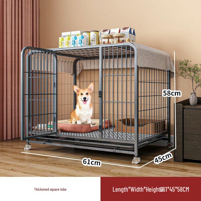 Small Dog Cage with Toilet for Corgi, Shiba Inu, Bichon Frise, French Bulldog, Teddy