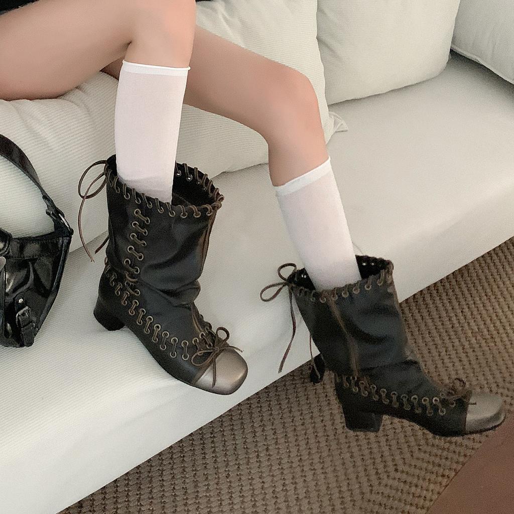 4cm strap Martin boots women's new push boots thick heel woven short boots handsome short boots locomotive boots