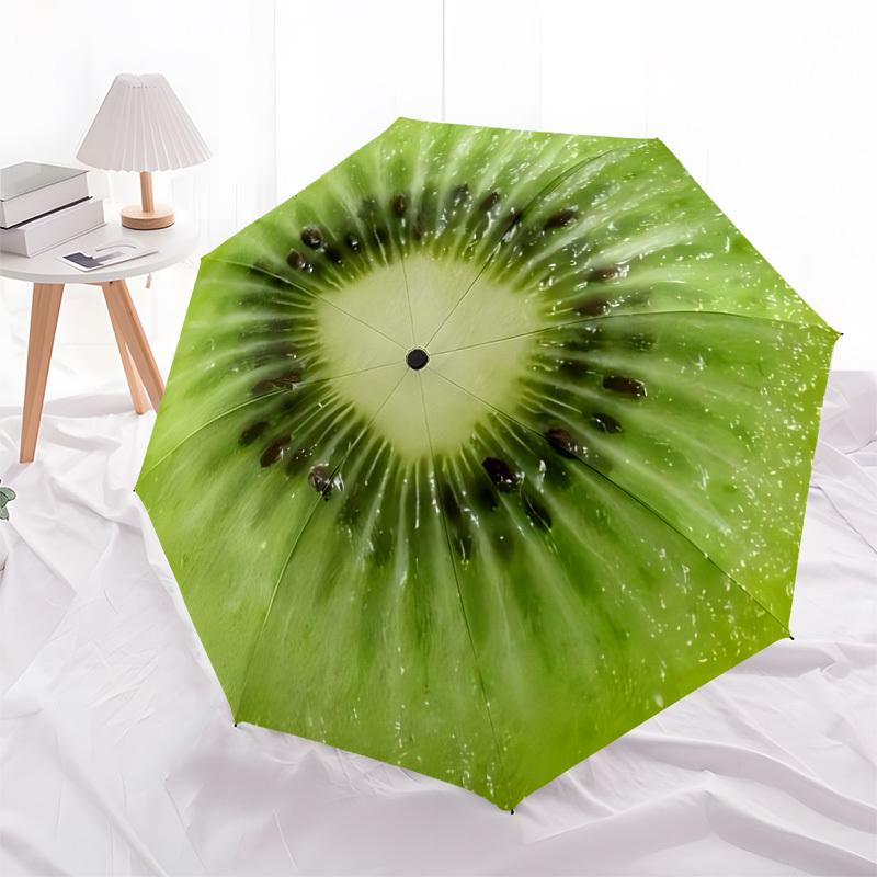 1pc Kiwi Fruit Fashionable Automatic Opening/Closing Folding Umbrella with 8 Iron Bones, Plastic Handle yy251015056