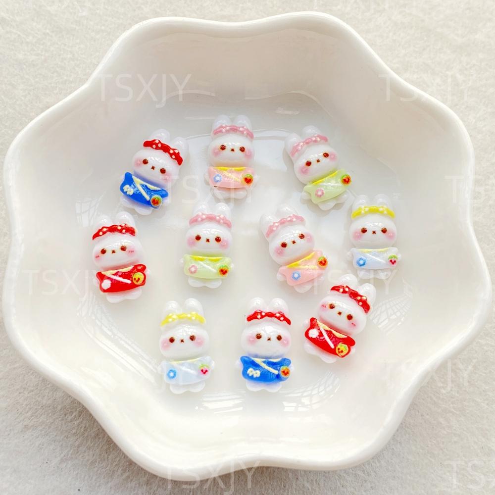 30pcs Resin Colorful Mini Cute Cartoon Rabbit Figurines Flat back Nail Art DIY Scrapbook Crafts Nail Art Flatback Rhinestone