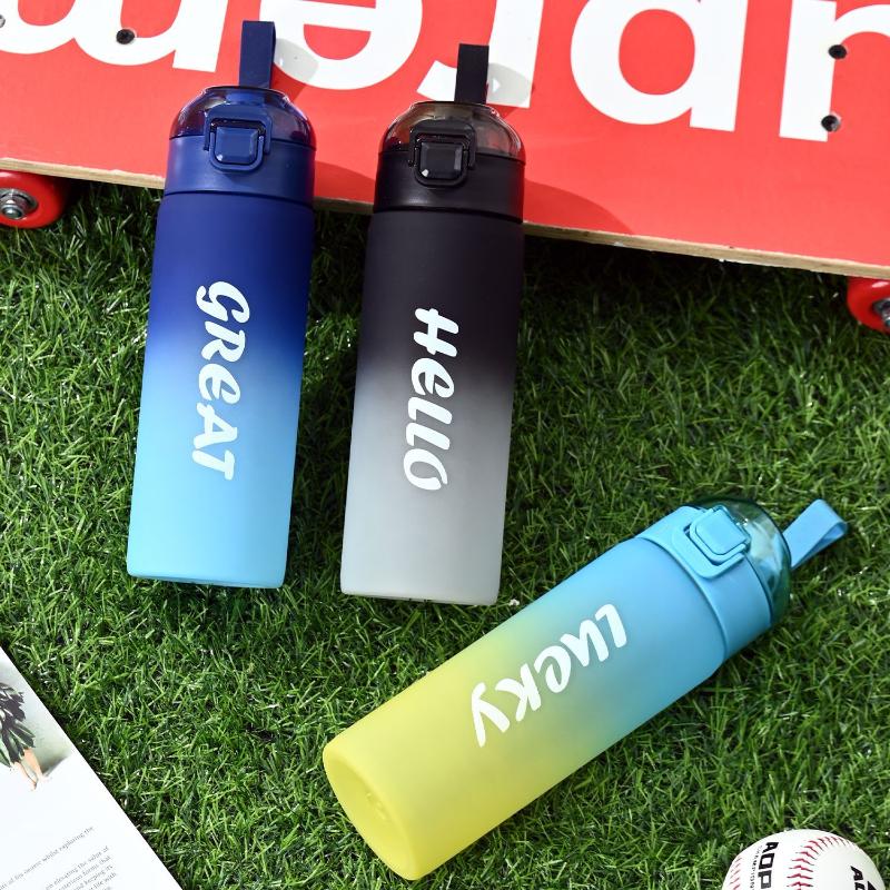 1PC 650ml Gradient Sport Water Bottle, BPA-Free Leakproof Portable Fitness Jug with Straw for Gym Outdoor Beach Travel