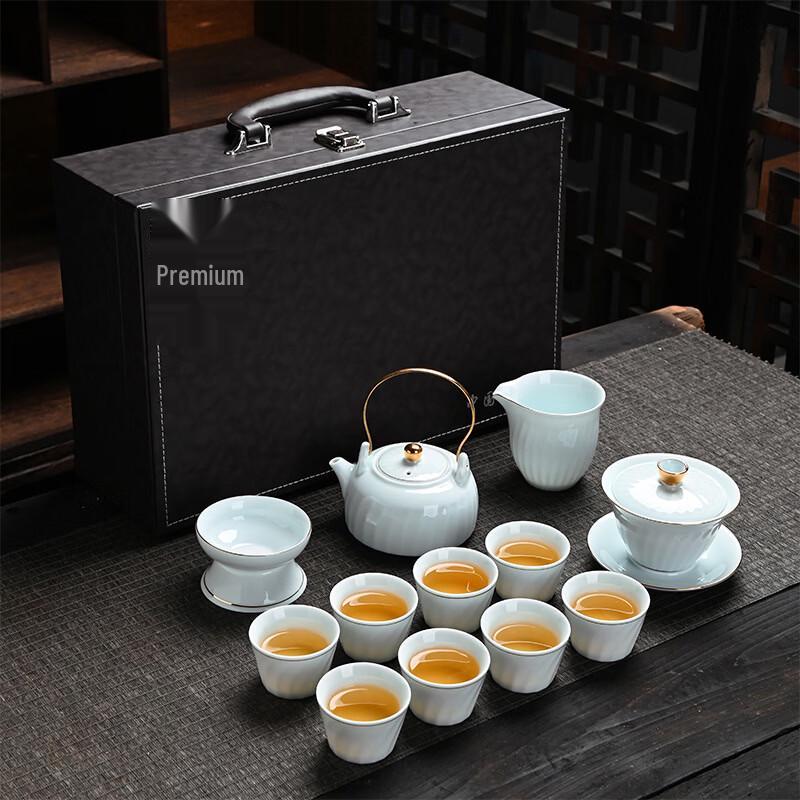 Chaxun 13-Piece Ceramic Gongfu Tea Set with Copper Handle