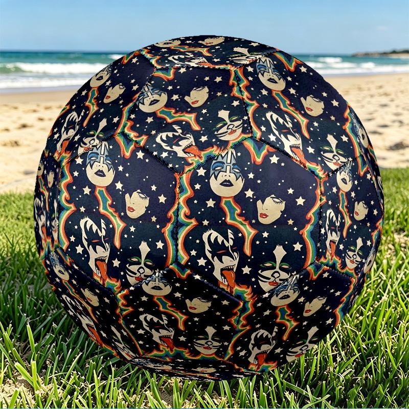 Rock and Roll Print Size 5 Soccer Ball, PU Wear Resistant Football for Match Training and Daily Practice, Birthday Gift for Soccer Fans