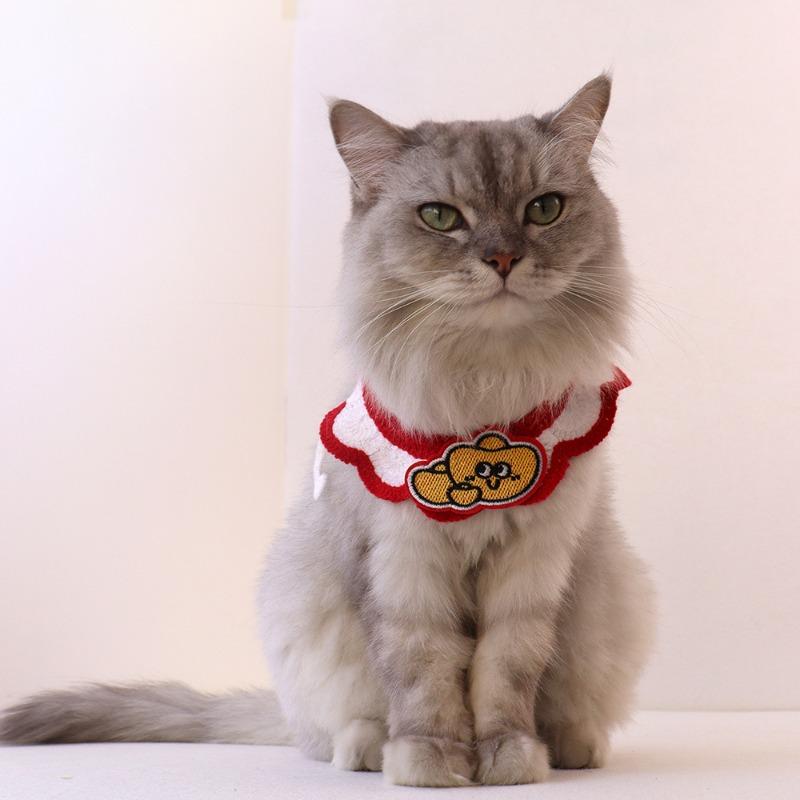Cat Festive Embroidered Fabric Patch for New Year Dog Knitted Collar Pet New Year Scarf Accessory Cute Wet Towel