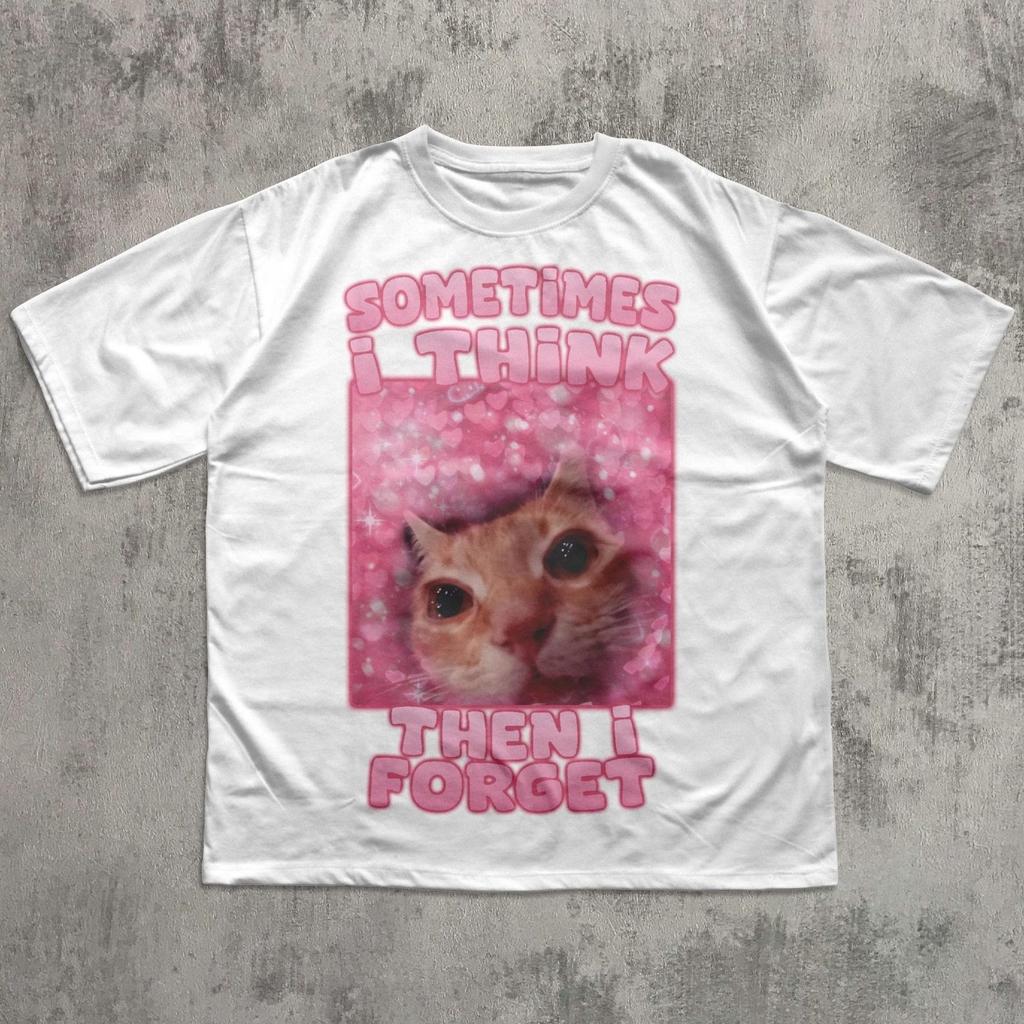 Funny Cat Meme Shirt | Sometimes I Think Then Forget Cat Lover Tee