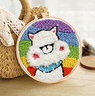 DIY Punch Needle Kits for Beginners Cute Cartoon Cow with Daisy Flower with Hoop Punch Needle Starter Craft Embroidery Set
