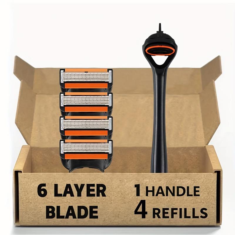 Herren-Rasierer mit sechs langlebigen Klingen und tragbarem Edelstahl-Rasiererset.