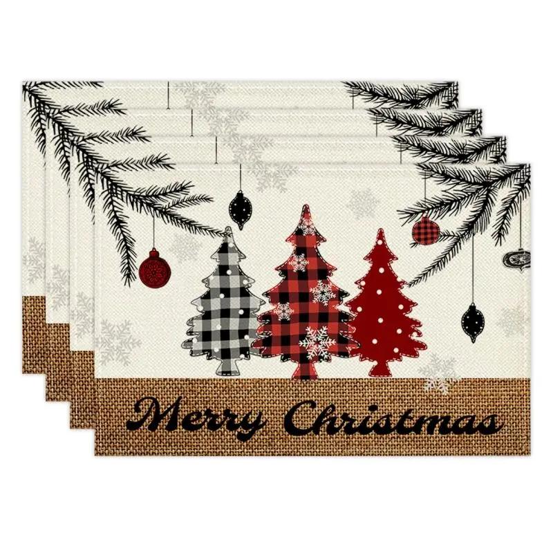 Christmas-Themed Linen Placemats Heat-Resistant Suitable for Kitchen Table Mats for Indoor Gatherings Seasonal Fall Table Decor