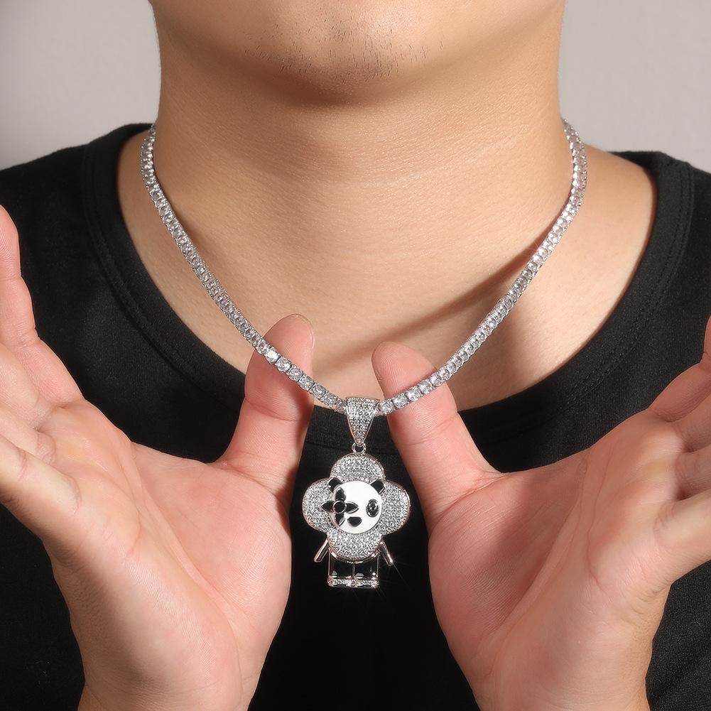 Hip-hop creative donkey flower pendant shining slightly inlaid zircon jewelry men and women with the same couple pendant