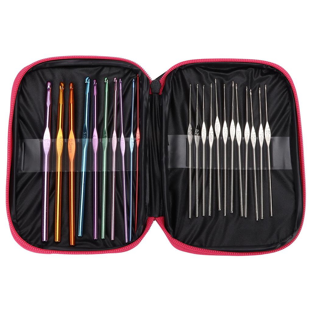 22pcs Crochet Hooks Ergonomic Design Knitting Needles Colored Alumina Hook with Accessory ToolsRose